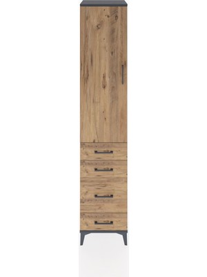 Hyperion Dolap 3 Raflı 4 Çekmeceli Tek Kapaklı 44X44X221 Antrasit-Çam