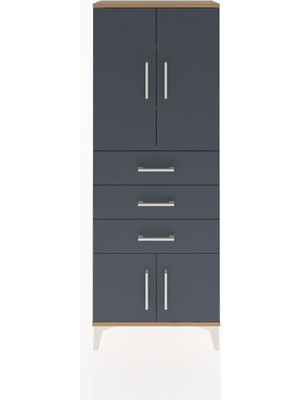 Arges Dolap 3 Raflı 3 Çekmeceli 4 Kapaklı 60X30X163 Çam-Antrasit