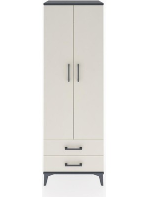 Hyperion Dolap Tek Raflı 2 Çekmeceli Tek Askılı 60X44X182 Antrasit-Aytaşı