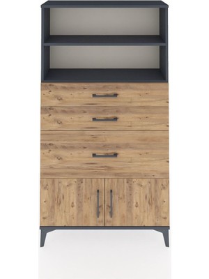 Arges Dolap 2 Raflı 3 Çekmeceli 2 Kapaklı 88X30X163 Antrasit-Çam