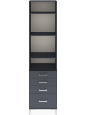 Arges Dolap 4 Raflı 4 Çekmeceli 60X30X243 Antrasit-Antrasit