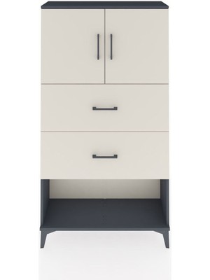 Arges Dolap 2 Raflı 2 Çekmeceli 2 Kapaklı 88X30X163 Antrasit-Aytaşı