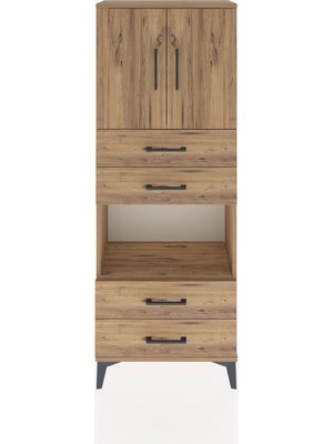 Arges Dolap 3 Raflı 4 Çekmeceli 2 Kapaklı 60X30X163 Çam-Çam