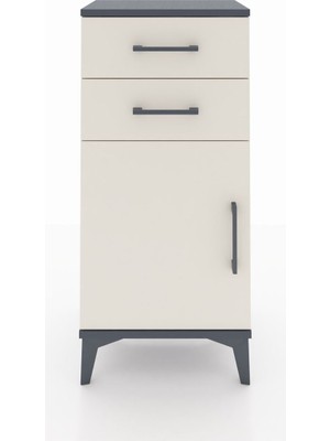 Arges Komodin Tek Raflı 2 Çekmeceli Tek Kapaklı 44X30X96 Antrasit-Aytaşı