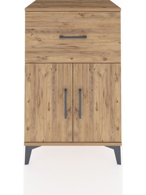 Hyperion Komodin Tek Raflı Tek Çekmeceli 2 Kapaklı 60X44X96 Çam-Çam