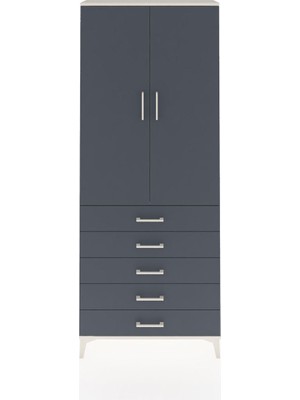 Arges Dolap 2 Raflı 5 Çekmeceli Tek Askılı 88X30X221 Aytaşı-Antrasit