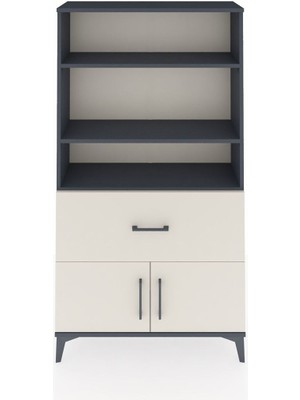 Arges Dolap 3 Raflı Tek Çekmeceli 2 Kapaklı 88X30X163 Antrasit-Aytaşı