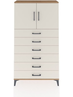 Arges Dolap 2 Raflı 6 Çekmeceli 2 Kapaklı 88X30X163 Çam-Aytaşı
