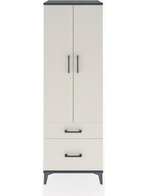 Hyperion Dolap 4 Raflı 2 Çekmeceli 2 Kapaklı 60X44X182 Antrasit-Aytaşı