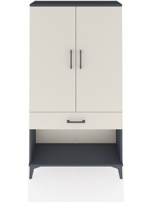 Arges Dolap 3 Raflı Tek Çekmeceli 2 Kapaklı 88X30X163 Antrasit-Aytaşı