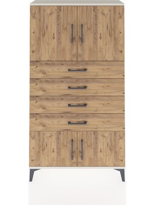 Arges Dolap 2 Raflı 4 Çekmeceli 4 Kapaklı 88X30X163 Aytaşı-Çam
