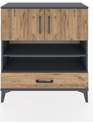 Arges Şifonyer 4 Raflı Tek Çekmeceli 2 Kapaklı 88X30X96 Antrasit-Çam