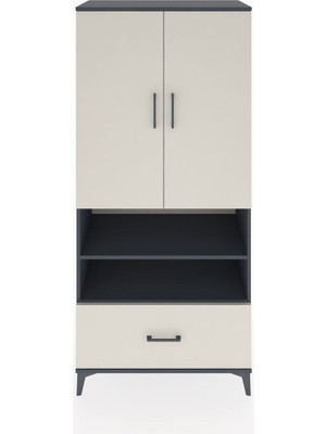 Hyperion Dolap 5 Raflı Tek Çekmeceli 2 Kapaklı 88X44X195 Antrasit-Aytaşı