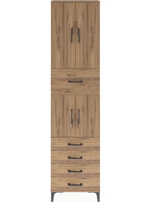 Arges Dolap 4 Raflı 5 Çekmeceli 4 Kapaklı 60X30X243 Çam-Çam