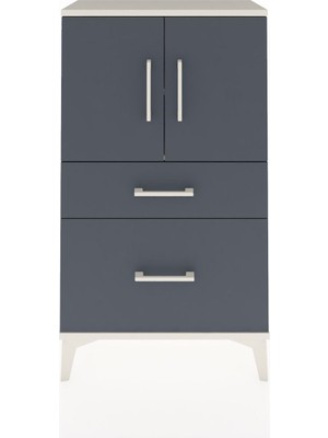 Arges Komodin 2 Raflı 2 Çekmeceli 2 Kapaklı 60X30X106 Aytaşı-Antrasit
