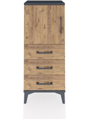 Arges Komodin 2 Raflı 3 Çekmeceli Tek Kapaklı 44X30X106 Antrasit-Çam