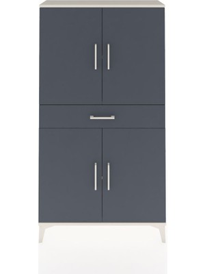 Arges Dolap 3 Raflı Tek Çekmeceli 4 Kapaklı 88X30X163 Aytaşı-Antrasit