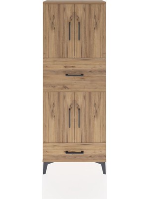 Arges Dolap 4 Raflı 2 Çekmeceli 4 Kapaklı 60X30X163 Çam-Çam
