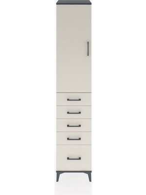 Hyperion Dolap 2 Raflı 5 Çekmeceli Tek Askılı 44X44X221 Antrasit-Aytaşı