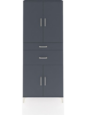 Arges Dolap 4 Raflı 2 Çekmeceli 4 Kapaklı 88X30X221 Antrasit-Antrasit