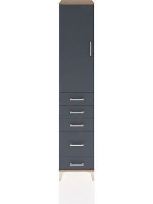 Hyperion Dolap 2 Raflı 5 Çekmeceli Tek Askılı 44X44X221 Çam-Antrasit