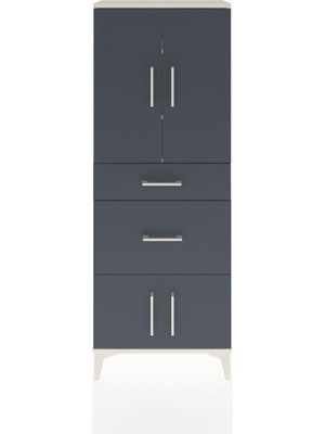 Arges Dolap 3 Raflı 2 Çekmeceli 4 Kapaklı 60X30X163 Aytaşı-Antrasit