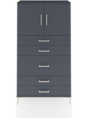 Arges Dolap 2 Raflı 5 Çekmeceli 2 Kapaklı 88X30X163 Antrasit-Antrasit