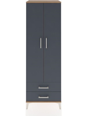 Hyperion Dolap Tek Raflı 2 Çekmeceli Tek Askılı 60X44X182 Çam-Antrasit