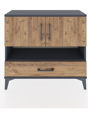 Arges Şifonyer 3 Raflı Tek Çekmeceli 2 Kapaklı 88X30X80 Antrasit-Çam