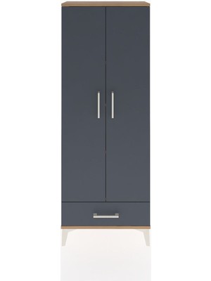 Arges Dolap 4 Raflı Tek Çekmeceli 2 Kapaklı 60X30X163 Çam-Antrasit