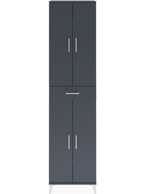 Arges Dolap 5 Raflı Tek Çekmeceli 4 Kapaklı 60X30X243 Antrasit-Antrasit