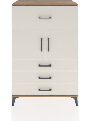Hyperion Dolap Tek Raflı 4 Çekmeceli 2 Kapaklı 88X44X134 Çam-Aytaşı