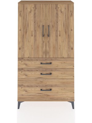 Arges Dolap 3 Raflı 3 Çekmeceli 2 Kapaklı 88X30X163 Çam-Çam