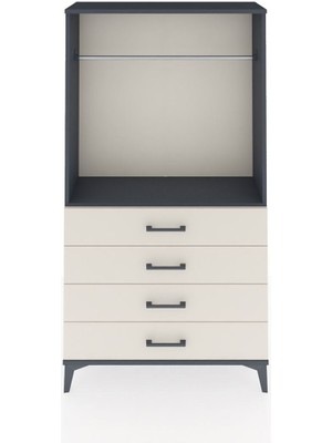 Arges Dolap Tek Raflı 4 Çekmeceli Tek Askılı 88X30X163 Antrasit-Aytaşı