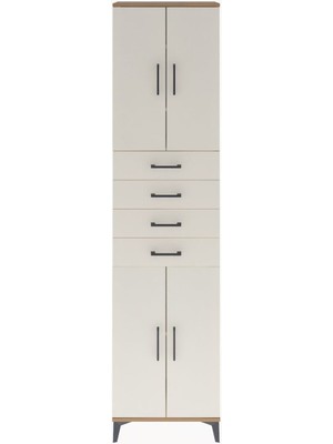 Arges Dolap 4 Raflı 4 Çekmeceli 4 Kapaklı 60X30X243 Çam-Aytaşı