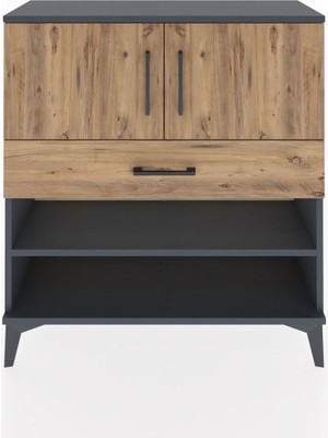 Arges Şifonyer 3 Raflı Tek Çekmeceli 2 Kapaklı 88X30X96 Antrasit-Çam