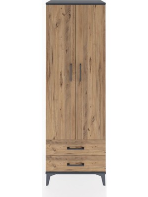 Hyperion Dolap 4 Raflı 2 Çekmeceli 2 Kapaklı 60X44X182 Antrasit-Çam