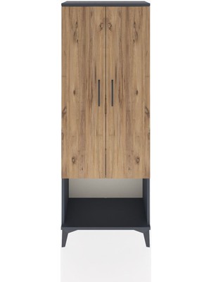 Arges Dolap 2 Raflı 2 Kapaklı Tek Askılı 60X30X163 Antrasit-Çam