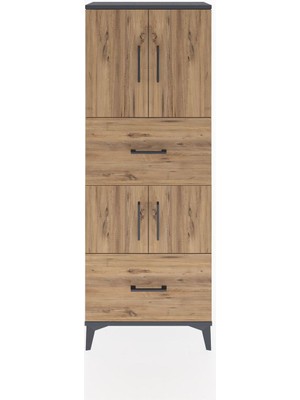 Arges Dolap 3 Raflı 2 Çekmeceli 4 Kapaklı 60X30X163 Antrasit-Çam