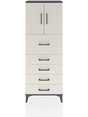 Arges Dolap 2 Raflı 5 Çekmeceli 2 Kapaklı 60X30X163 Antrasit-Aytaşı