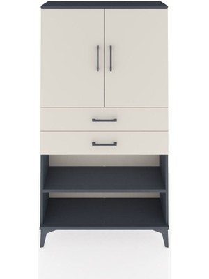 Arges Dolap 3 Raflı 2 Çekmeceli 2 Kapaklı 88X30X163 Antrasit-Aytaşı