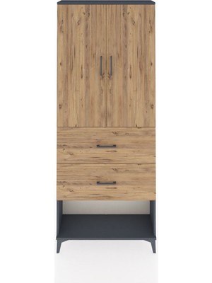 Arges Dolap 2 Raflı 2 Çekmeceli 2 Kapaklı 88X30X221 Antrasit-Çam