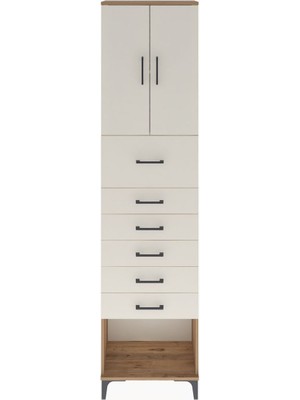 Arges Dolap 2 Raflı 6 Çekmeceli 2 Kapaklı 60X30X243 Çam-Aytaşı