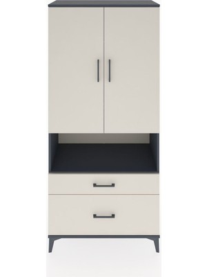Hyperion Dolap 2 Raflı 2 Çekmeceli Tek Askılı 88X44X195 Antrasit-Aytaşı