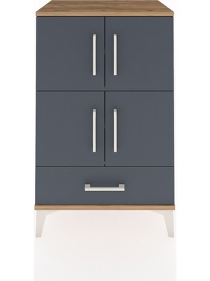 Hyperion Komodin 4 Raflı Tek Çekmeceli 4 Kapaklı 60X44X96 Çam-Antrasit