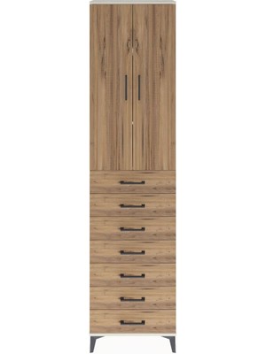 Arges Dolap 3 Raflı 7 Çekmeceli 2 Kapaklı 60X30X243 Aytaşı-Çam