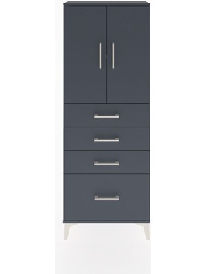 Arges Dolap 2 Raflı 4 Çekmeceli 2 Kapaklı 60X30X163 Antrasit-Antrasit