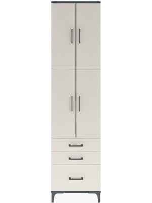 Arges Dolap 4 Raflı 3 Çekmeceli 4 Kapaklı 60X30X243 Antrasit-Aytaşı