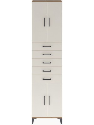 Arges Dolap 4 Raflı 5 Çekmeceli 4 Kapaklı 60X30X243 Çam-Aytaşı