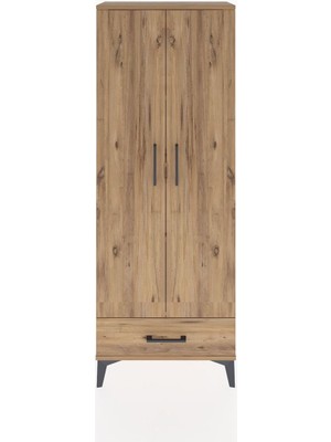 Arges Dolap 4 Raflı Tek Çekmeceli 2 Kapaklı 60X30X163 Çam-Çam